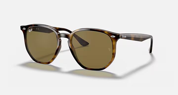 Plain studio shot of Ray-Ban tortoise sunglasses on white background